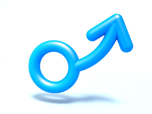 A blue male symbol on a white background.